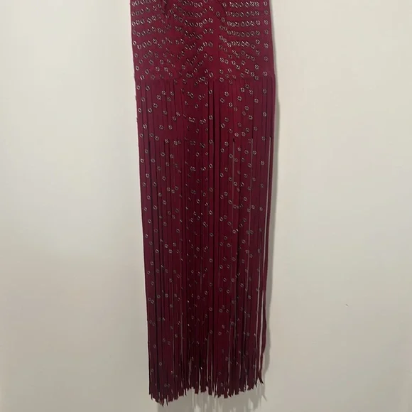 Burgundy Studded Fringe Herve Ledger Dress - Picture 4 of 12